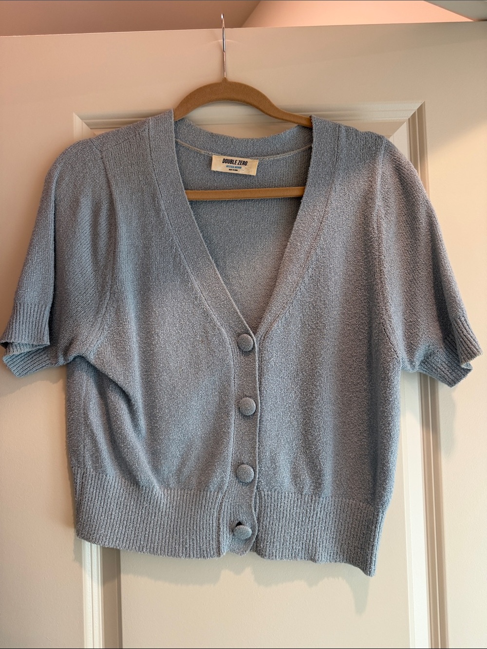 Double Zero Powder Blue Short Sleeve Button Cardigan